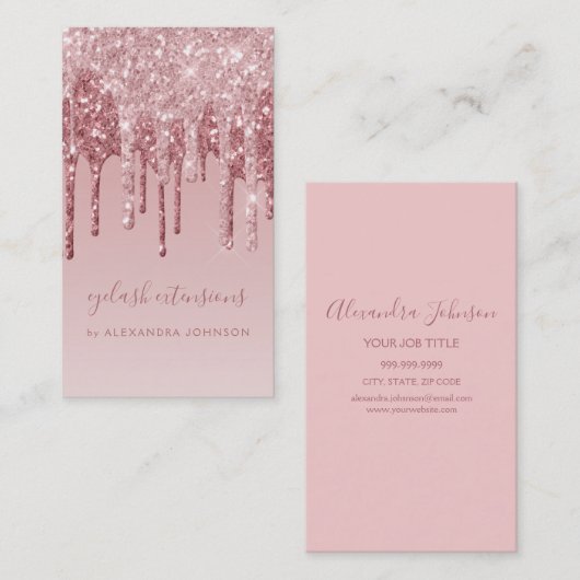 Carte De Visite Rose Rose Parties scintillant Or Eyelash Extension (Devant / Derrière)