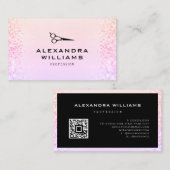 Carte De Visite Rose Rose Parties scintillant or QR Code Ciseau mo (Devant / Derrière)