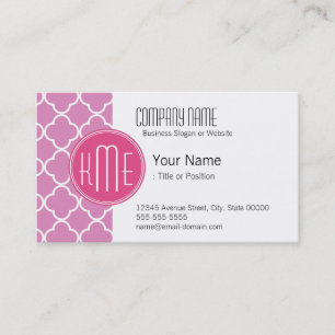 Carte De Visite Rose rose Quatrefoil avec le monogramme fait sur