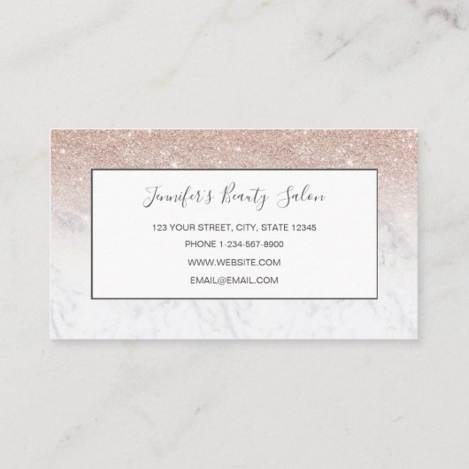 Carte De Visite Rose rose rose or parties scintillant marbre blanc (Dos)