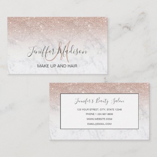 Carte De Visite Rose rose rose or parties scintillant marbre blanc (Devant / Derrière)