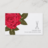 Carte De Visite Rose Rouge Coiffeur aux Ciseaux d'Argent (Dos)