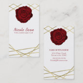 Carte De Visite Rose rouge & lignes dorées Floral Géométrique Glam (Devant / Derrière)