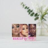 Carte De Visite Rose Script 3 Photo Aquarelle Maquillage (Debout devant)