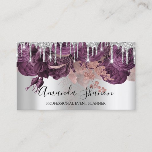Carte De Visite Rose Silver Grey Parties scintillant Drio Logo Pla (Devant)