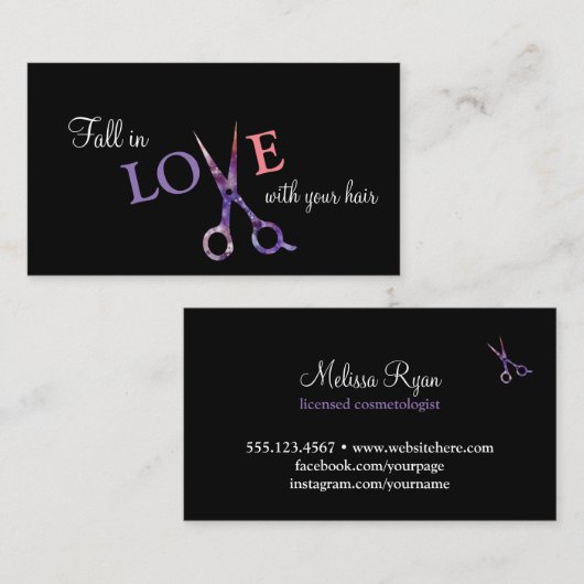 Carte De Visite rose simple moderne de noir de coiffeur de (Devant / Derrière)