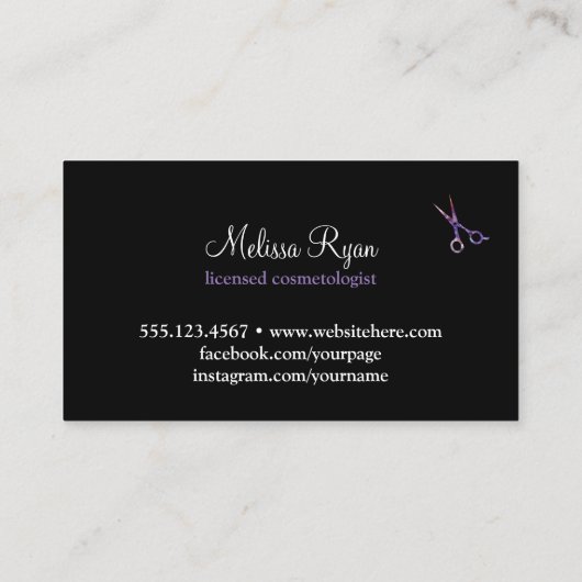 Carte De Visite rose simple moderne de noir de coiffeur de (Dos)
