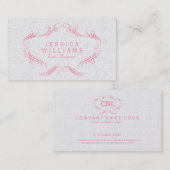 Carte De Visite Rose Sur Le Cadre Floral Orné Blanc (Devant / Derrière)