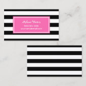 Carte De Visite Rose tendance avec de larges bandes noires avec no (Devant / Derrière)