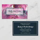 Carte De Visite Rose tropical à la mode de paume de maquilleur (Devant / Derrière)