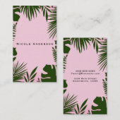 Carte De Visite Rose Tropical Vert Feuille Botanique Élégant Chic (Devant / Derrière)