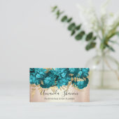 Carte De Visite Rose turquoise Gold Flowers Logo Planificateur d'é (Debout devant)