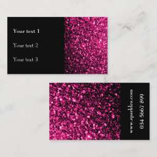 Carte De Visite Rose vif faux brillant paillettes et noir