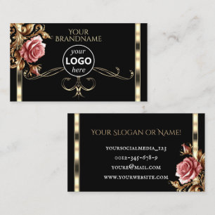 Carte De Visite Rose Vintage Noir Or Luxueux avec Logo