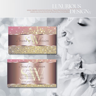 Carte De Visite Rose violet or Parties scintillant étoiles Monogra