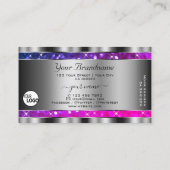 Carte De Visite Rose violet Parties scintillant Étoiles Argent Déc (Dos)