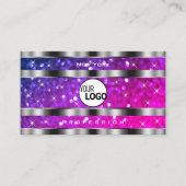 Carte De Visite Rose violet Parties scintillant Étoiles Argent Déc (Devant)