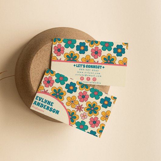 Carte De Visite Rosée Retro Turquoise Super Floral Boho Girly