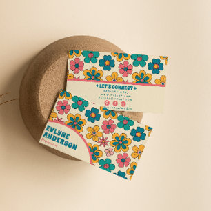 Carte De Visite Rosée Retro Turquoise Super Floral Boho Girly