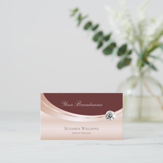 Carte De Visite Rosegold Wine Red élégant avec diamant étincelant (Debout devant)