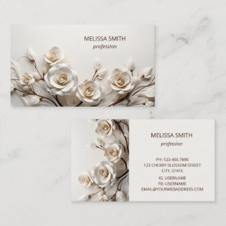 Carte De Visite Roses 3D Blanches Élégantes