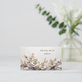 Carte De Visite Roses 3D Blanches Élégantes (Debout devant)