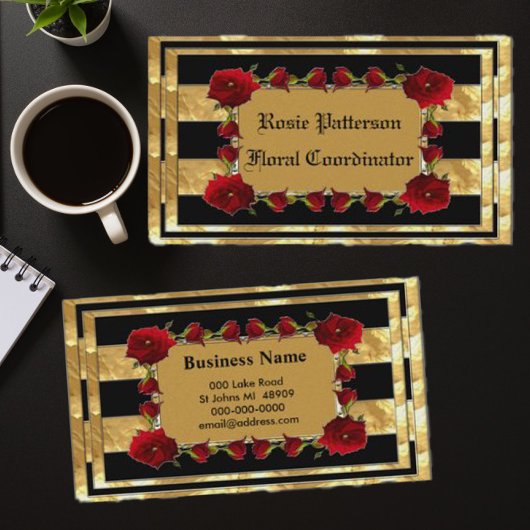 Carte De Visite Roses Black Gold