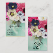 CARTE DE VISITE ROSES BLANCHES ET FLEURS D'ANÉMONE MONOGRAMME (Devant / Derrière)