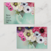 CARTE DE VISITE ROSES BLANCHES ET FLEURS D'ANÉMONE ROSES (Devant / Derrière)