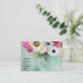 CARTE DE VISITE ROSES BLANCHES ET FLEURS D'ANÉMONE ROSES (Debout devant)