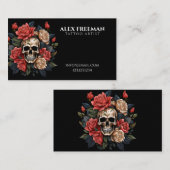 Carte De Visite Roses blanches foncées et roses roses crâne tatoue (Devant / Derrière)