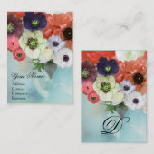 CARTE DE VISITE ROSES BLANCHES ROSES ROUGES ET FLEURS ANÉMONE MONO (Devant / Derrière)