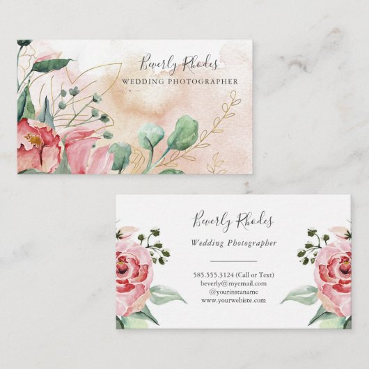 Carte De Visite Roses d'aquarelle (Devant / Derrière)