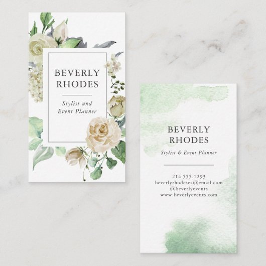 Carte De Visite Roses d'aquarelle (Devant / Derrière)
