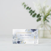 Carte De Visite roses d'aquarelle bleu poussiéreux (Debout devant)