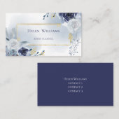 Carte De Visite roses d'aquarelle bleu poussiéreux (Devant / Derrière)