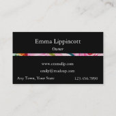 Carte De Visite Roses d'aquarelle en rose et crème sur noir (Dos)