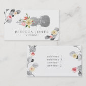 Carte De Visite roses d'aquarelle et buine violoniste de feuillage (Devant / Derrière)