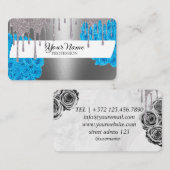 Carte De Visite Roses de Parties scintillant d'argent bleu (Devant / Derrière)