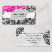 Carte De Visite Roses de Parties scintillant en argent rose (Devant / Derrière)