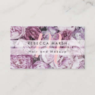 Carte De Visite Roses de pivoine rose Script Monogramme