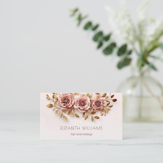 Carte De Visite roses d'or 3 D Blush | Code QR (Debout devant)