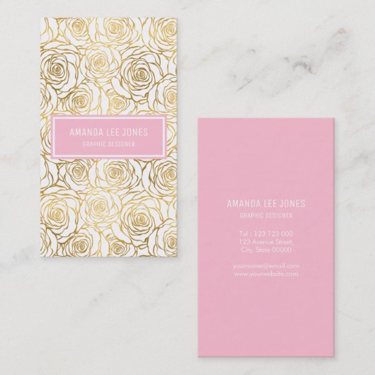 Carte De Visite Roses d'or rose (Devant / Derrière)
