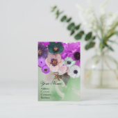 CARTE DE VISITE ROSES ET ANÉMONES BLANCHES ET VIOLETTES MONOGRAMME (Debout devant)