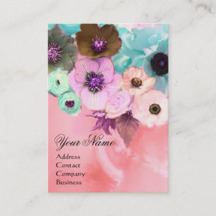 CARTE DE VISITE ROSES ET ANÉMONES BLANCHES ROSE SARCELLE MONOGRAMM