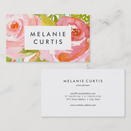 Carte De Visite Roses floraux (Devant / Derrière)