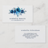 Carte De Visite Roses floraux d'aquarelle bleue chic (Devant / Derrière)