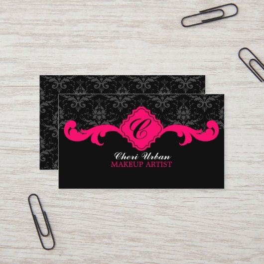 Carte De Visite Roses indien de monogramme de damassé (Devant/Arrière en situation)