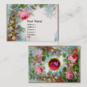 Carte De Visite ROSES & JASMINES MONOGRAM GEM fuchsia blanc (Devant / Derrière)