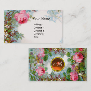 Carte De Visite ROSES & JASMINES MONOGRAMME FLORAL ORAMGE GEM Blan